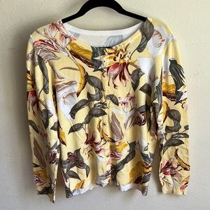 White House Black Market yellow floral button down women’s cardigan